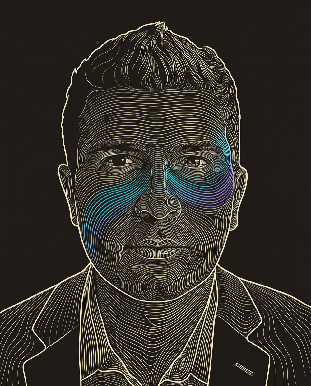 Cream line-engraving portrait of Josh Martin, VP of Marketing at Keeps Generating Warm Leads For Brightspot.