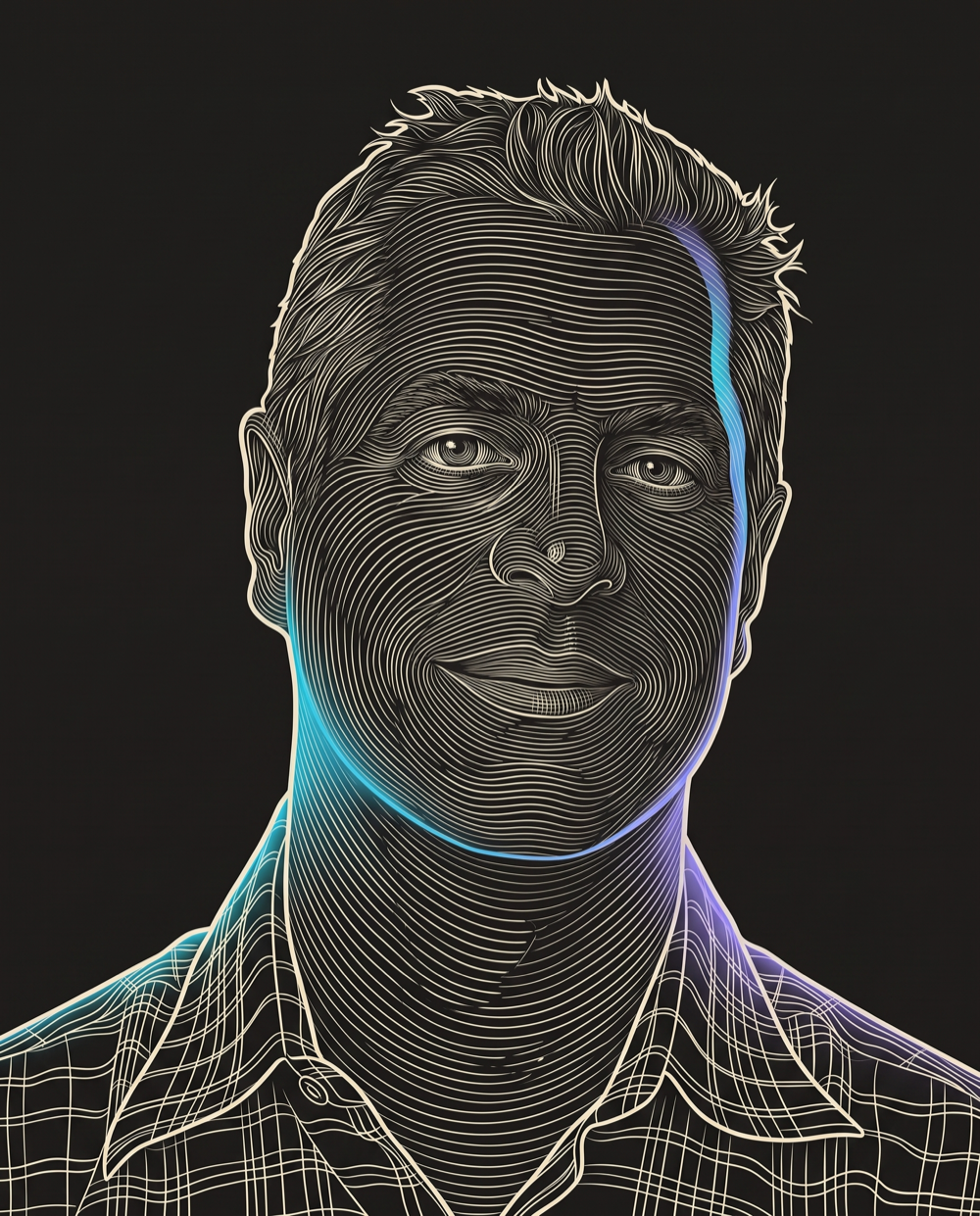 Cream line-engraving portrait of Christie Calahan, Director of Marketing at eLearning Brothers.