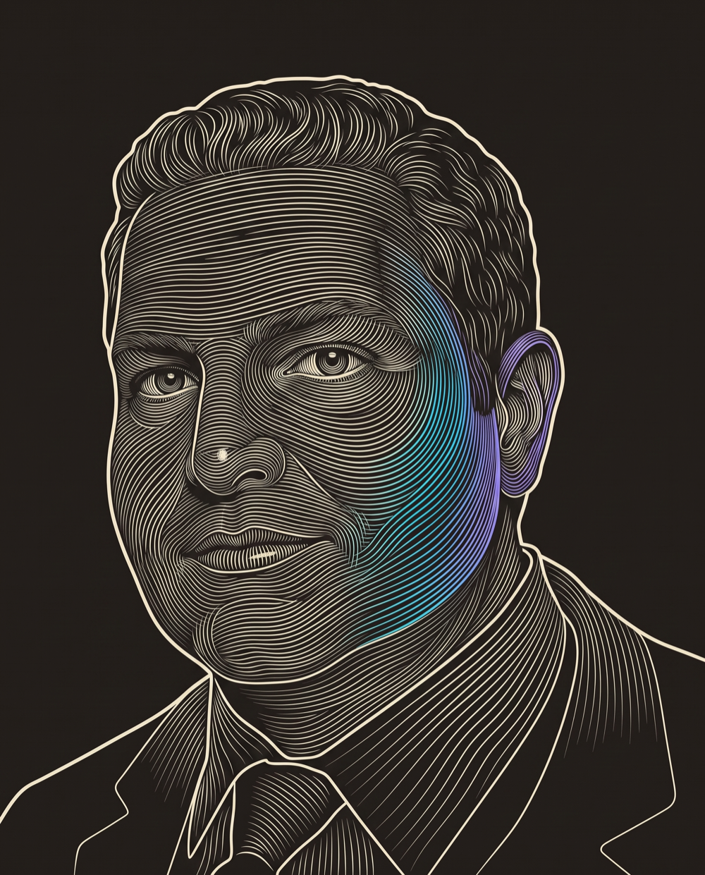 Cream line-engraving portrait of Luciano Pesci, CEO at Generates Qualified Leads and Achieves Business Objectives For Emperitas.