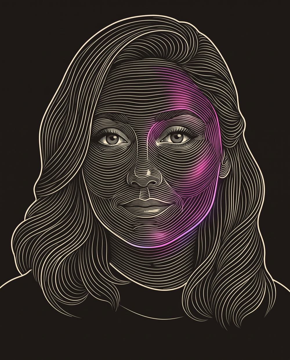 Cream line-engraving portrait of Jessica Petrucci, Digital Marketing Manager at Built a Successful Lead Generation Strategy for a Niche Biotech Company.